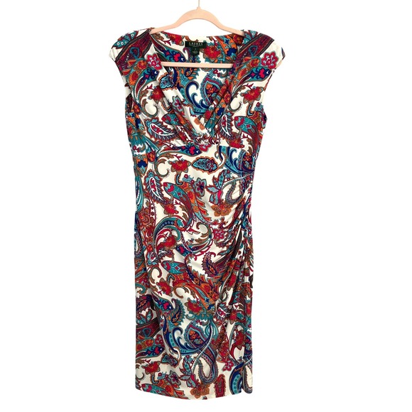 Lauren Ralph Lauren Dresses & Skirts - Lauren Ralph Lauren Paisley Sheath Dress Women Sz 6 Cap Sleeve Ruched Feminine